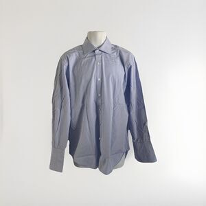 T.M. Lewin Mens Regular Fit Lewin 100 Blue Micro Plaid Check Dress Shirt 16 33